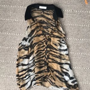 Equipment - animal print, velvet collar, sheer top